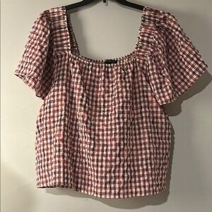 Zac and Rachel Women’s Top Blouse Plaid Square Neck  Short Sleeve Size 2 X